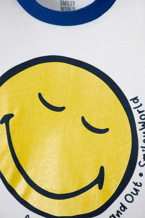 BOY'S WHITE AND DARK BLUE SHORT-SLEEVED SMILEY PAJAMAS 2T TO 5T