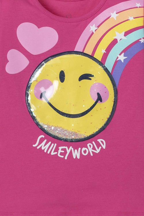 GIRLS' FUCHSIA AND BLUE SMILEY LONG-PANTS SET 2T-5T