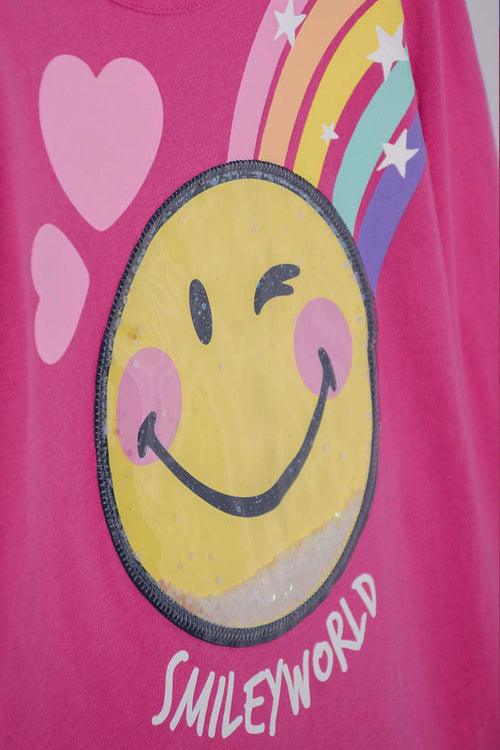 GIRLS' FUCHSIA AND BLUE SMILEY LONG-PANTS SET 2T-5T