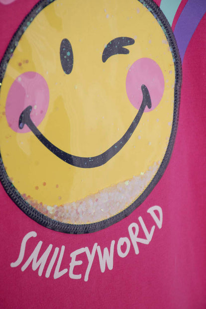 CONJUNTO DE SMILEY FUCSIA Y AZUL DE PANTALÓN LARGO PARA NIÑA 2T A 5T