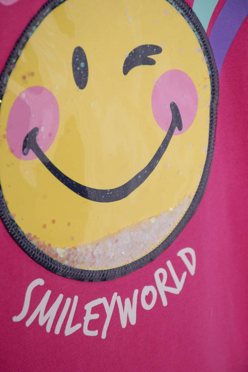 GIRLS' FUCHSIA AND BLUE SMILEY LONG-PANTS SET 2T-5T