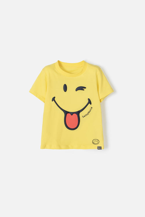 SMILEY WORLD SHORT SLEEVE YELLOW T-SHIRT FOR BOYS 2T TO 5T