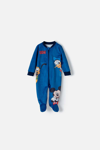 PIJAMA DE MICKEY MOUSE TIPO MAMELUCO AZUL PARA BEBÉ NIÑO
