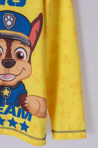 CONJUNTO DE BAÑO DE PAW PATROL AMARILLO Y AZUL MANGA LARGA PARA NIÑO 2T A 5T