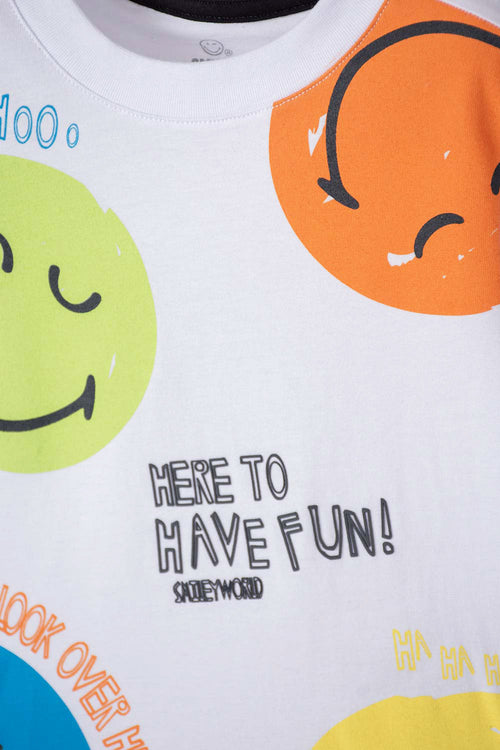 TODDLER BOY 2T-5T BLACK AND WHITE SMILEY SHORT SET