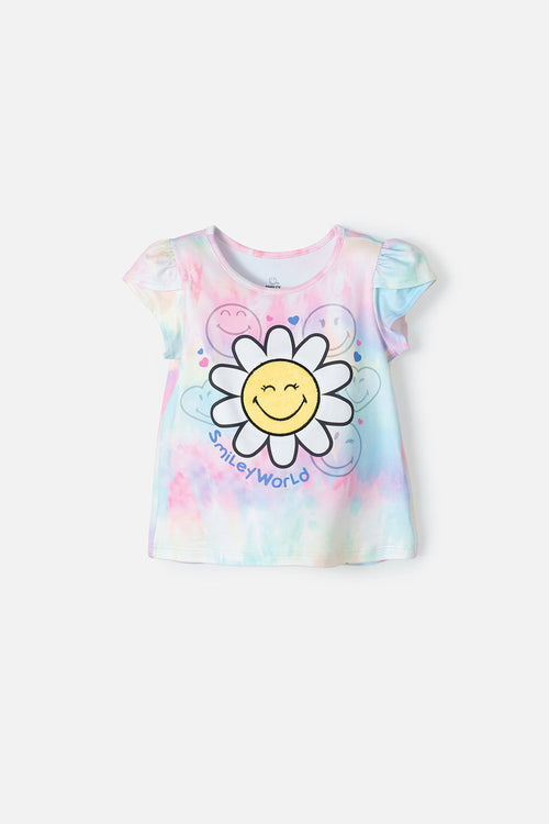 GIRLS' MULTICOLOR PRINTED SMILEY T-SHIRT 2T TO 5T