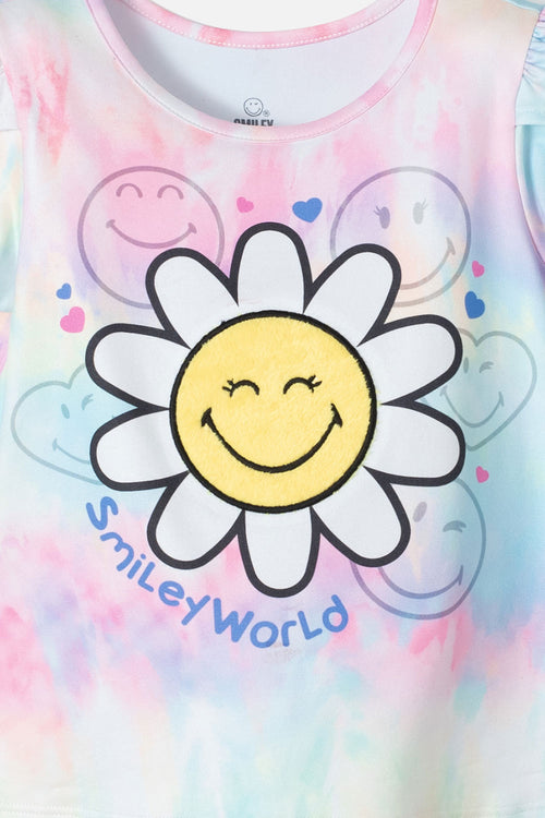 GIRLS' MULTICOLOR PRINTED SMILEY T-SHIRT 2T TO 5T