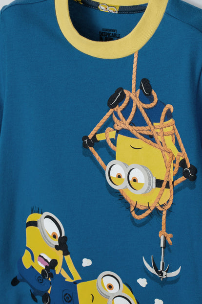 PIJAMA DE MINIONS AZUL DE CAMISETA MANGA CORTA PARA NIÑO 2T A 5T