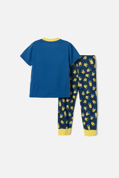 PIJAMA DE MINIONS AZUL DE CAMISETA MANGA CORTA PARA NIÑO 2T A 5T