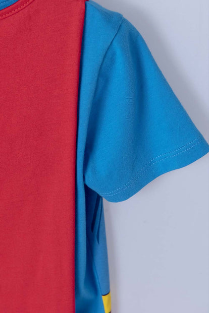 CAMISETA DE SUPERMAN AZUL Y ROJA CON MANUALIDAD 3D PARA NIÑO 2T A 5T