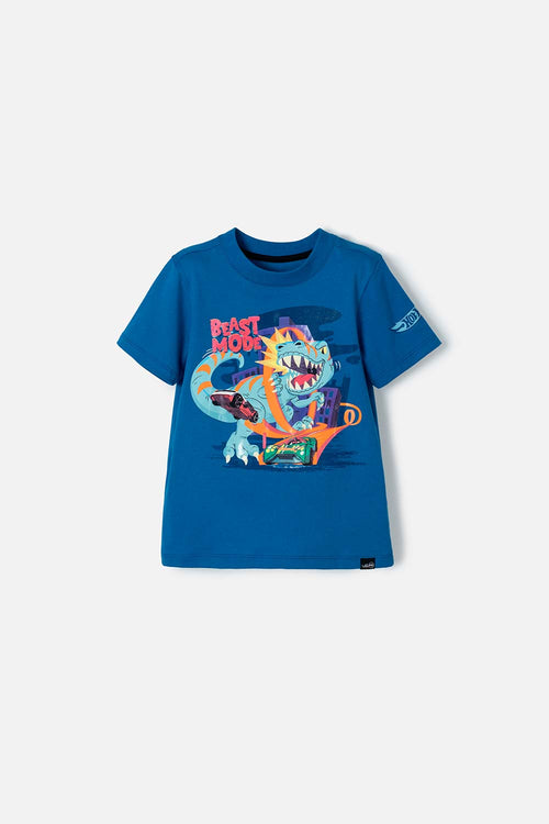 HOT WHEELS BLUE T-SHIRT WITH REFLECTIVE PRINT FOR BOYS 2T TO 5T