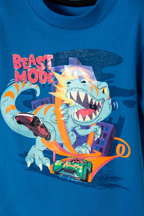 HOT WHEELS BLUE T-SHIRT WITH REFLECTIVE PRINT FOR BOYS 2T TO 5T