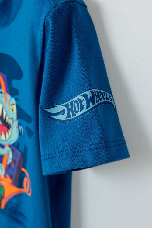 HOT WHEELS BLUE T-SHIRT WITH REFLECTIVE PRINT FOR BOYS 2T TO 5T