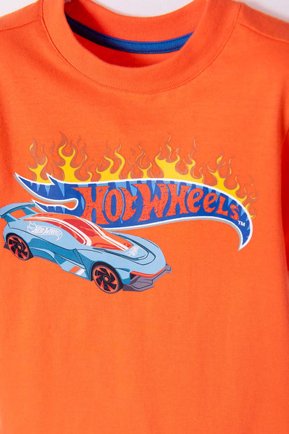 CAMISETA DE HOT WHEELS NARANJA CON CUELLO REDONDO PARA NIÑO 2T A 5T