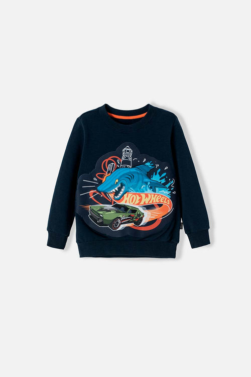 HOT WHEELS NAVY BLUE PULLOVER SWEATER FOR BOYS SIZES 2T TO 5T
