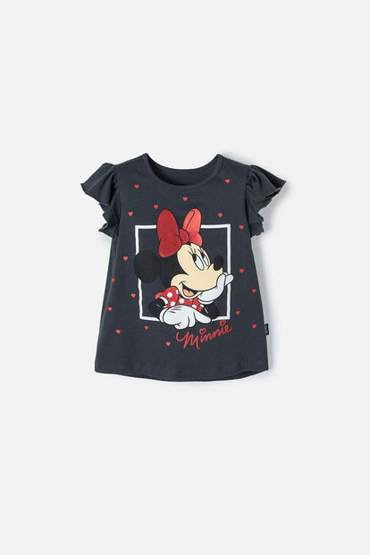 CAMISETA DE MINNIE MOUSE MANGA CORTA GRIS PARA NIÑA 2T A 5T