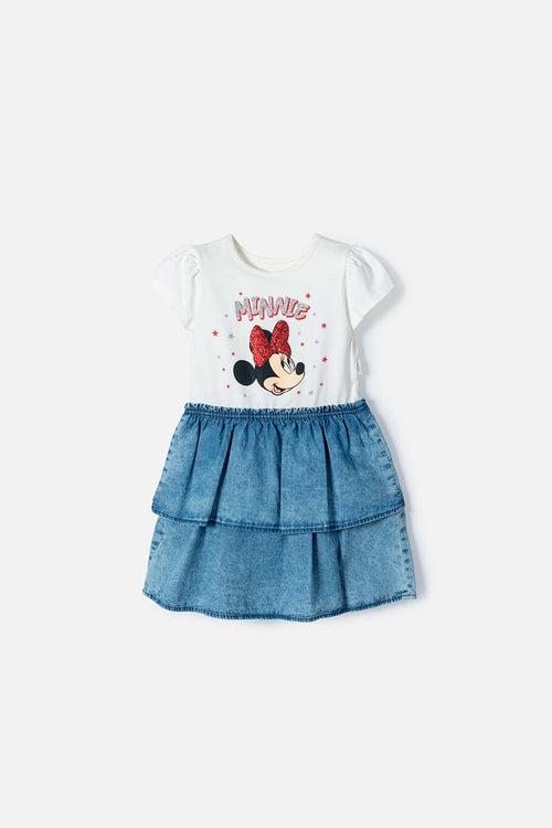 MINNIE MOUSE IVORY AND BLUE RUFFLED DRESS FOR GIRLS 2T TO 5T