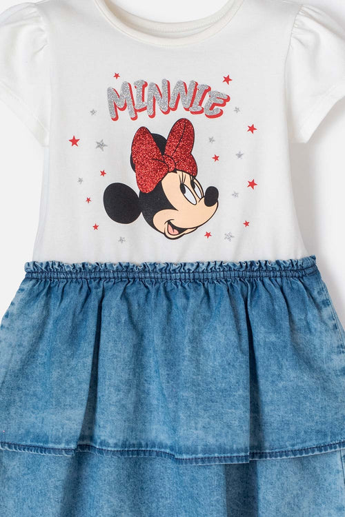 MINNIE MOUSE IVORY AND BLUE RUFFLED DRESS FOR GIRLS 2T TO 5T