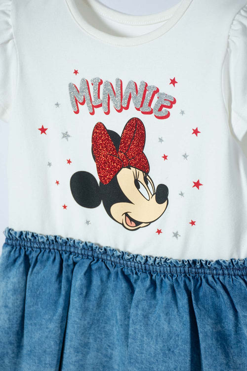 MINNIE MOUSE IVORY AND BLUE RUFFLED DRESS FOR GIRLS 2T TO 5T