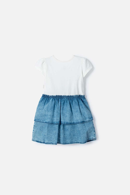 MINNIE MOUSE IVORY AND BLUE RUFFLED DRESS FOR GIRLS 2T TO 5T