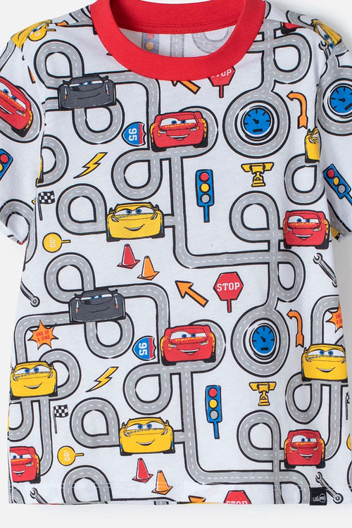 BOYS' CARS PAJAMAS WITH LONG WHITE AND RED PANTS 2T TO 5T
