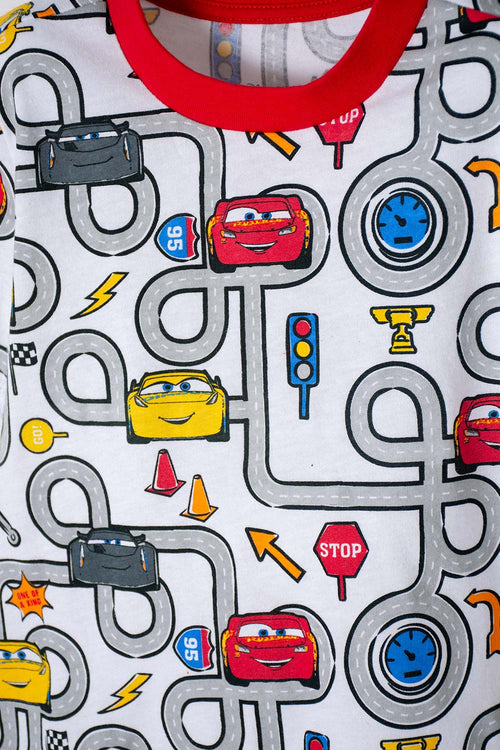 BOYS' CARS PAJAMAS WITH LONG WHITE AND RED PANTS 2T TO 5T