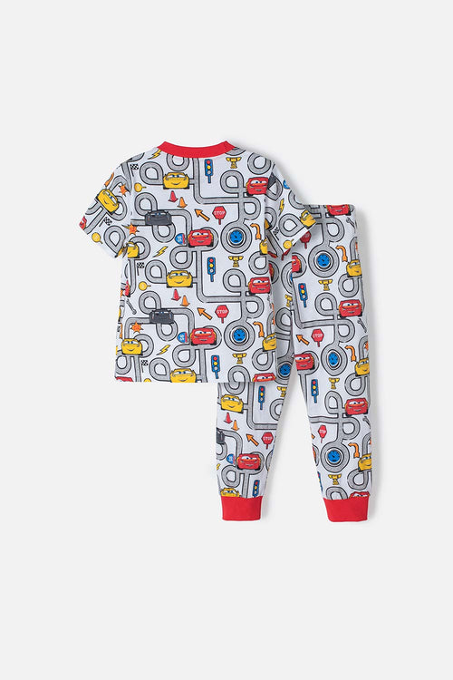 BOYS' CARS PAJAMAS WITH LONG WHITE AND RED PANTS 2T TO 5T