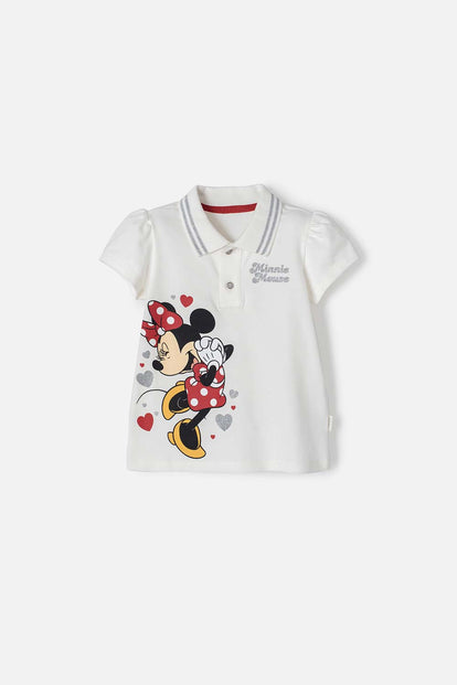 MINNIE MOUSE IVORY POLO SHIRT FOR GIRLS 2T TO 5T
