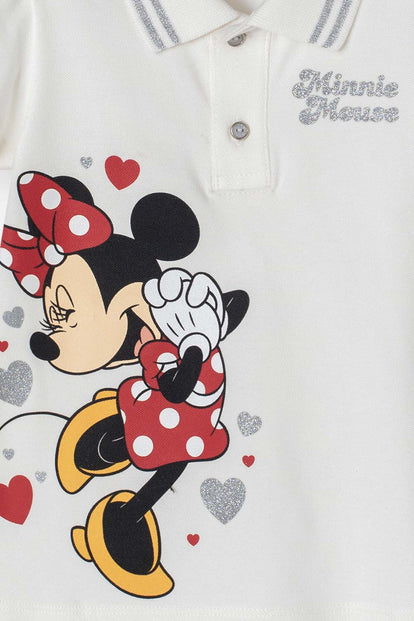 MINNIE MOUSE IVORY POLO SHIRT FOR GIRLS 2T TO 5T