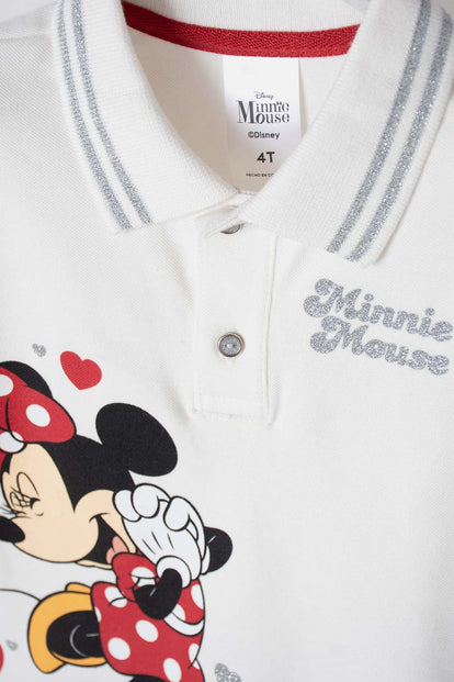 MINNIE MOUSE IVORY POLO SHIRT FOR GIRLS 2T TO 5T