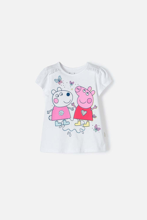 PEPPA PIG SHORT SLEEVE WHITE T-SHIRT FOR GIRLS 2T TO 5T