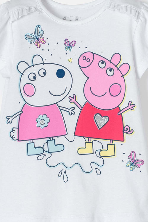 PEPPA PIG SHORT SLEEVE WHITE T-SHIRT FOR GIRLS 2T TO 5T