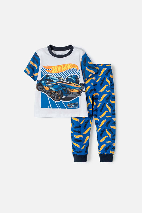 HOTWHEELS SHORT SLEEVE MULTICOLOR PAJAMAS FOR BOYS 2T TO 5T