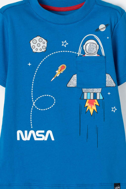 CAMISETA DE NASA MANGA CORTA AZUL PARA NIÑO 2T A 5T