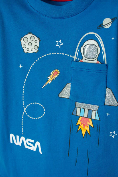 CAMISETA DE NASA MANGA CORTA AZUL PARA NIÑO 2T A 5T
