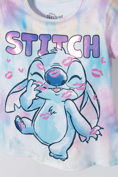 CAMISETA DE STITCH MULTICOLOR MANGA CORTA PARA NIÑA 2T A 5T