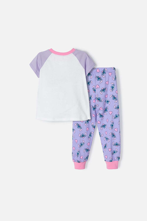 GIRLS' MULTICOLOR STITCH SHORT SLEEVE PAJAMAS 2T TO 5T