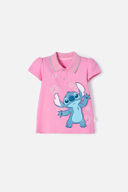 POLO DE STITCH ROSADA CON ESTAMPADO PARA NIÑA 2T A 5T