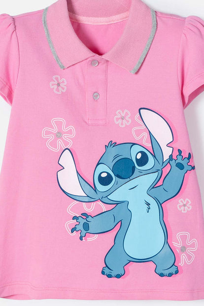 POLO DE STITCH ROSADA CON ESTAMPADO PARA NIÑA 2T A 5T
