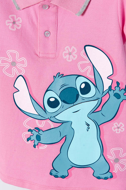 POLO DE STITCH ROSADA CON ESTAMPADO PARA NIÑA 2T A 5T