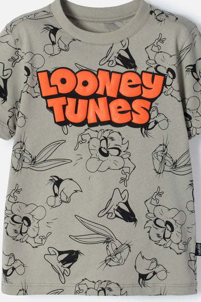 CAMISETA DE LOS LOONEY TUNES VERDE MANGA CORTA PARA NIÑO 2T A 5T