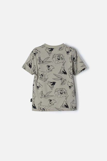 CAMISETA DE LOS LOONEY TUNES VERDE MANGA CORTA PARA NIÑO 2T A 5T