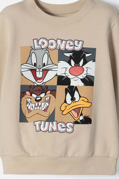 BUZO DE LOS LOONEY TUNES CAQUI CERRADO PARA NIÑO 2T A 5T