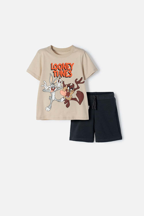 LOONEY TUNES KHAKI AND GRAY SHORTS SET FOR BOYS 2T TO 5T