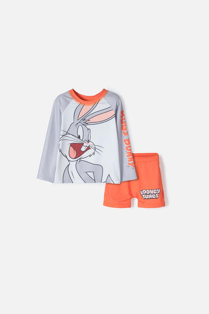 CONJUNTO DE BAÑO DE BUGS BUNNY MULTICOLOR MANGA LARGA PARA NIÑO 2T A 5T