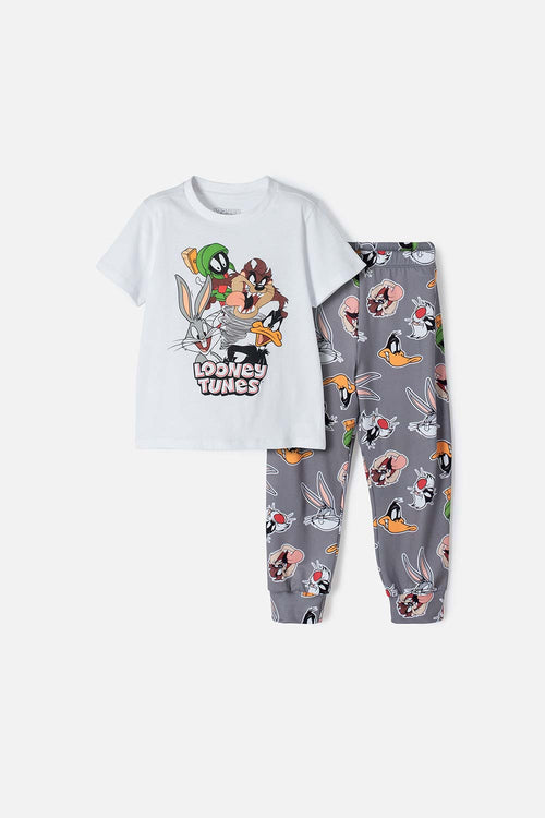 LOONEY TUNES WHITE AND GRAY SHORT SLEEVE PAJAMAS FOR BOYS 2T TO 5T