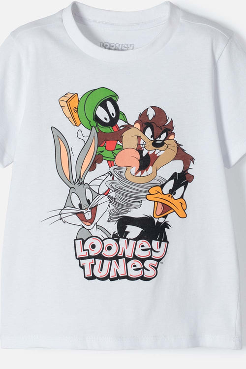 LOONEY TUNES WHITE AND GRAY SHORT SLEEVE PAJAMAS FOR BOYS 2T TO 5T