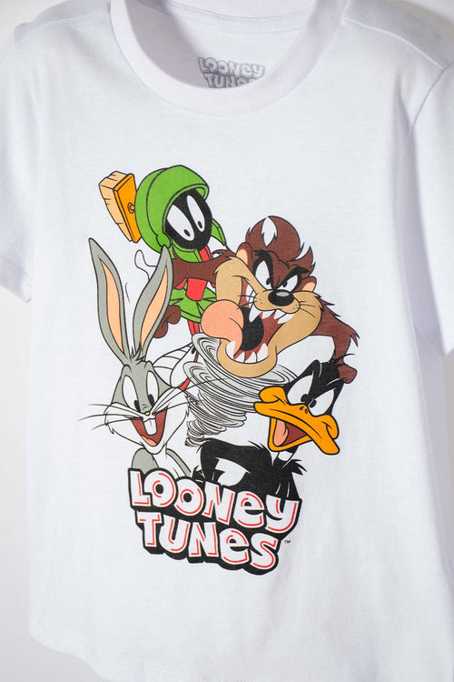 LOONEY TUNES WHITE AND GRAY SHORT SLEEVE PAJAMAS FOR BOYS 2T TO 5T