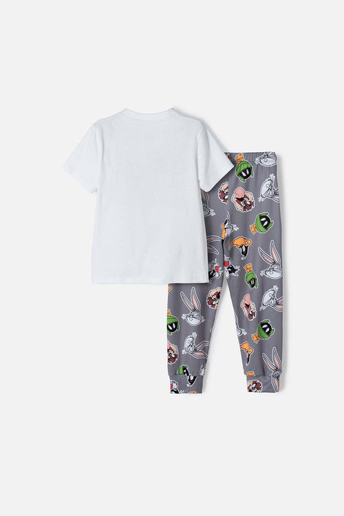 LOONEY TUNES WHITE AND GRAY SHORT SLEEVE PAJAMAS FOR BOYS 2T TO 5T