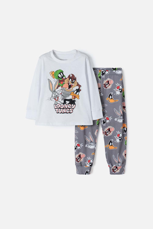 WHITE AND GRAY LOONEY TUNES LONG-SLEEVE PAJAMAS FOR BOYS 2T TO 5T